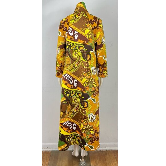 Vintage Floral Paisley Nightgown Size Medium 1960s Maxi Mock Neck Dressing Gown - Picture 6 of 8